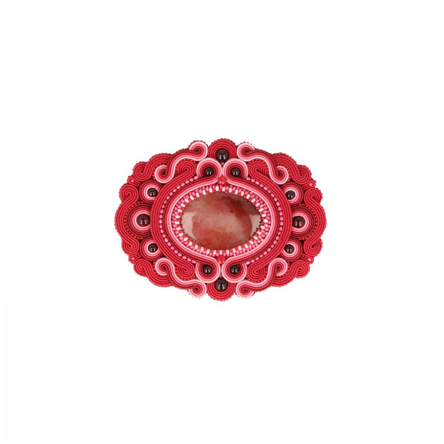 Bordeauxfarbenes Soutache Element mit Achatstein