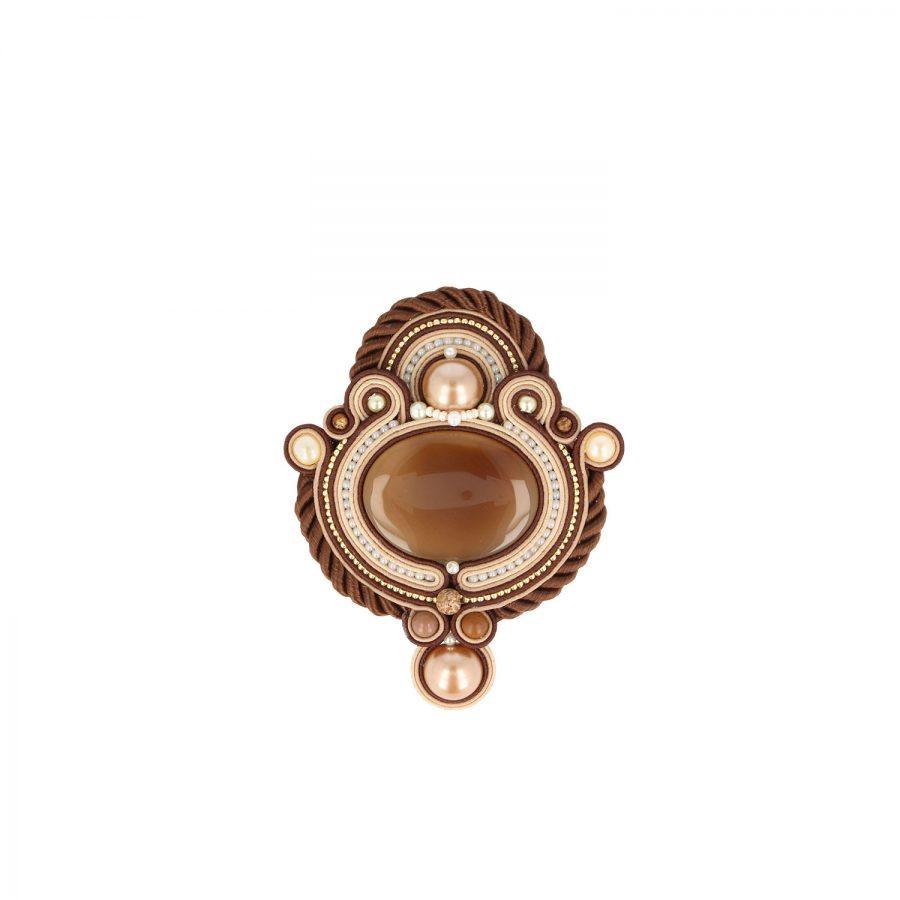Braunes Soutache Element mit Achatstein