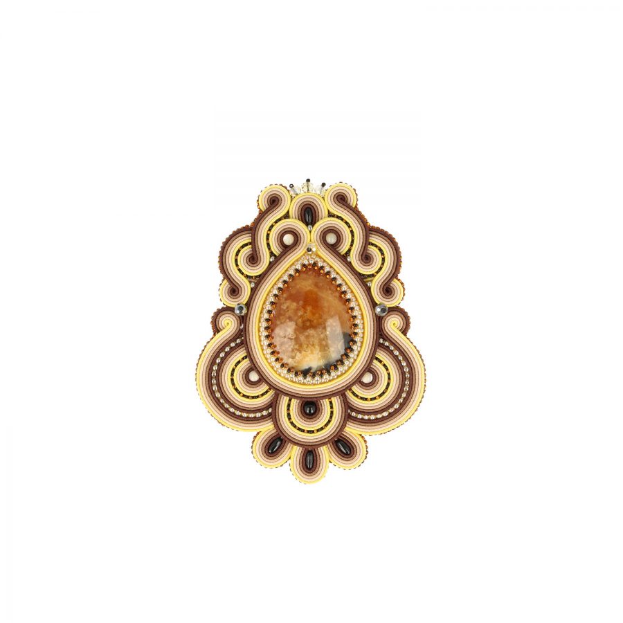 Gelbes Soutache Element mit Achatstein